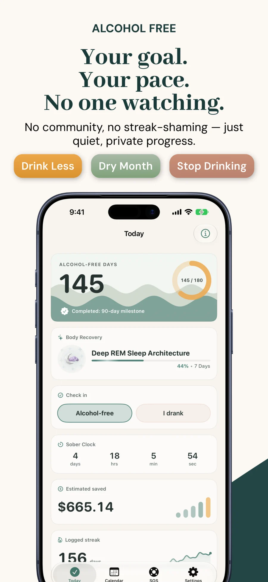 Your goal. Your pace. No one watching — private progress for Drink Less or Dry Month
