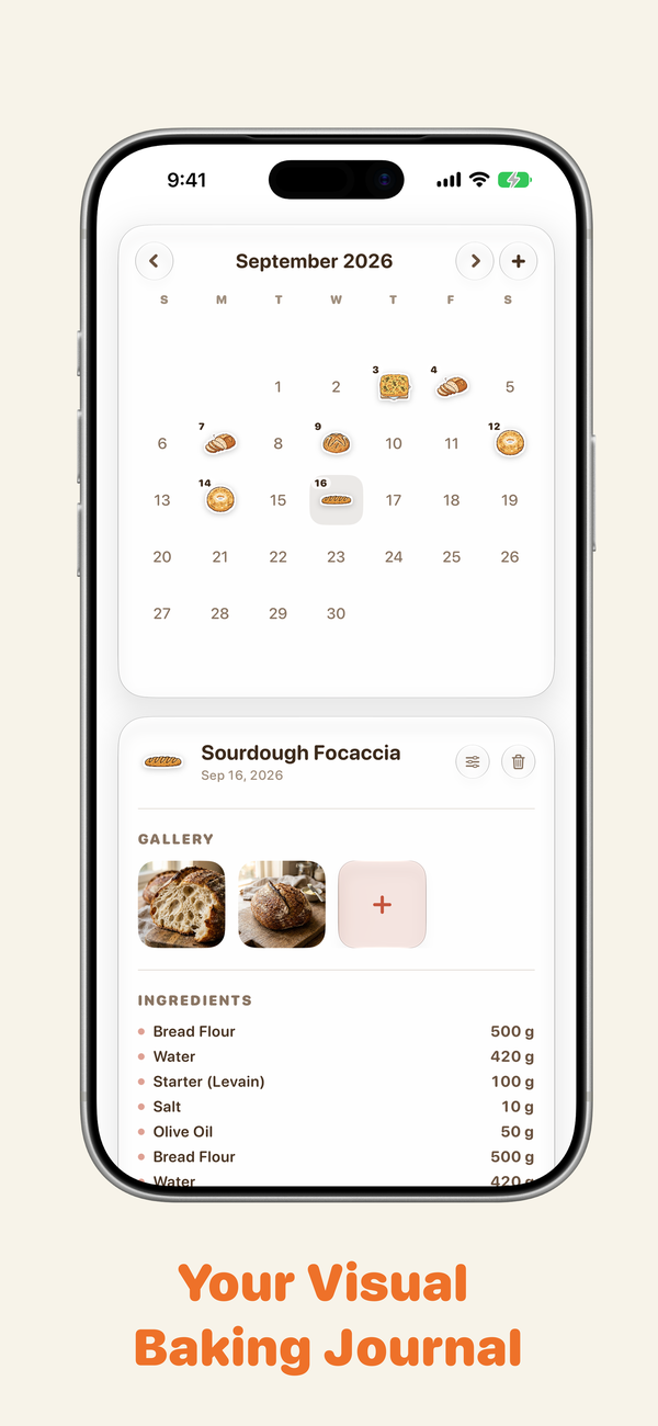 Visual baking journal on calendar with loaf cutout stickers