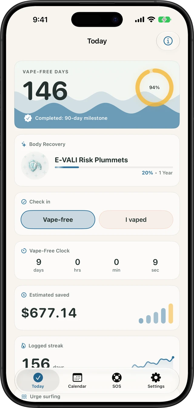Quit Vaping Calm Progress main screen