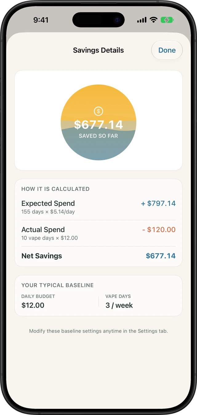 Quit Vaping Money Saved Calculator