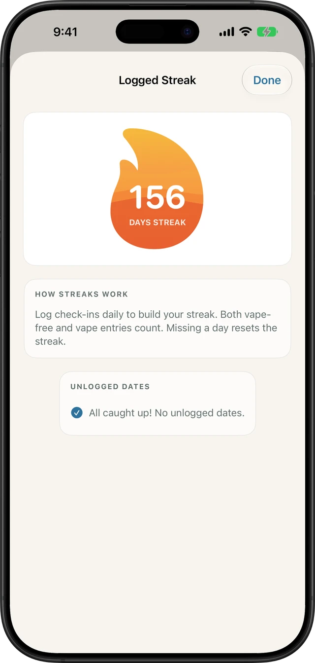 Quit Vaping Consistency Streak Tracker